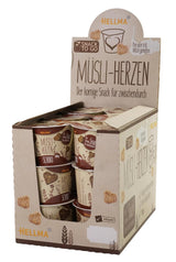 HELLMA Herzen mit Müsli und Schokolade – 18 Portionen à 30 g – Mit Schokolade überzogene Haferflocken in Herzform, Take-Away-Becher
