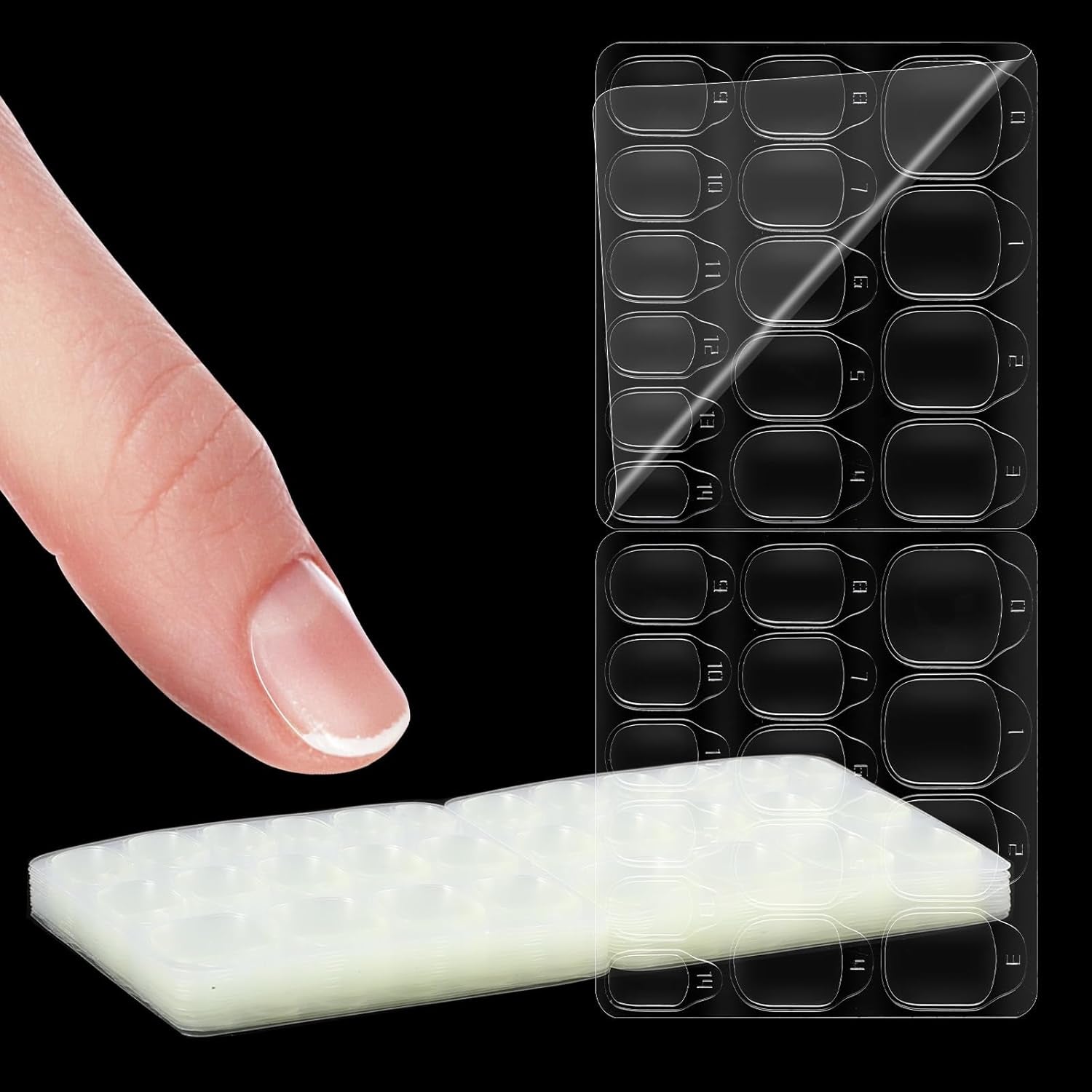 15 Blatt/450 Stück Nagelklebepads, 15 Größen, transparente Nagelklebepads, doppelseitiges Gelee-Gel, Nagelklebeaufkleber, zum Aufdrücken von Nägeln, Klebepads für DIY-Maniküre-Dekorationszubehör
