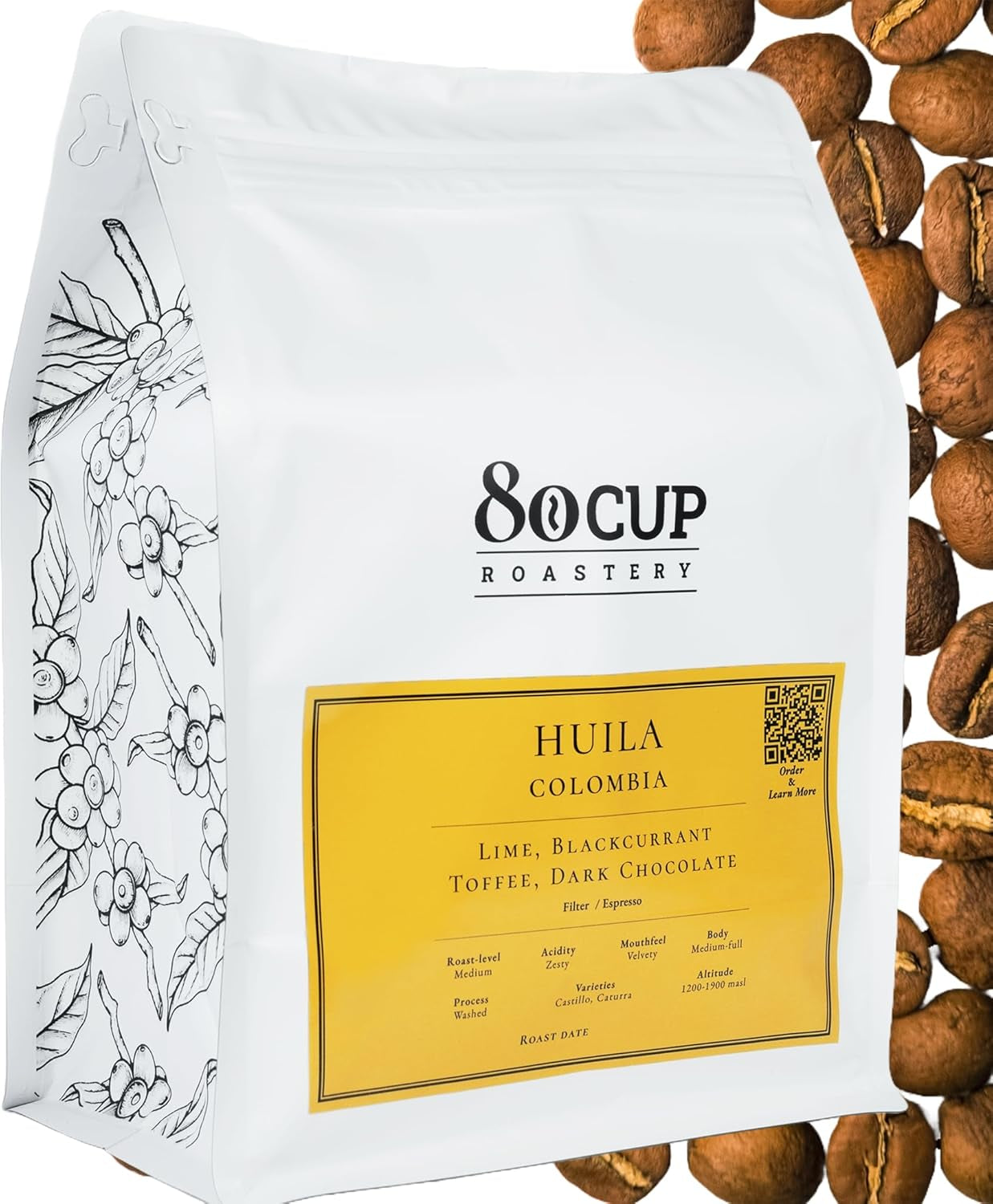 Nach der Bestellung geröstet ~ Frischeste Kaffeespezialitäten | 80 CUP Rösterei | Colombia Huila, Single Origin(1kg) Spezialitäten Kaffeebohnen, Frisch Geröstet