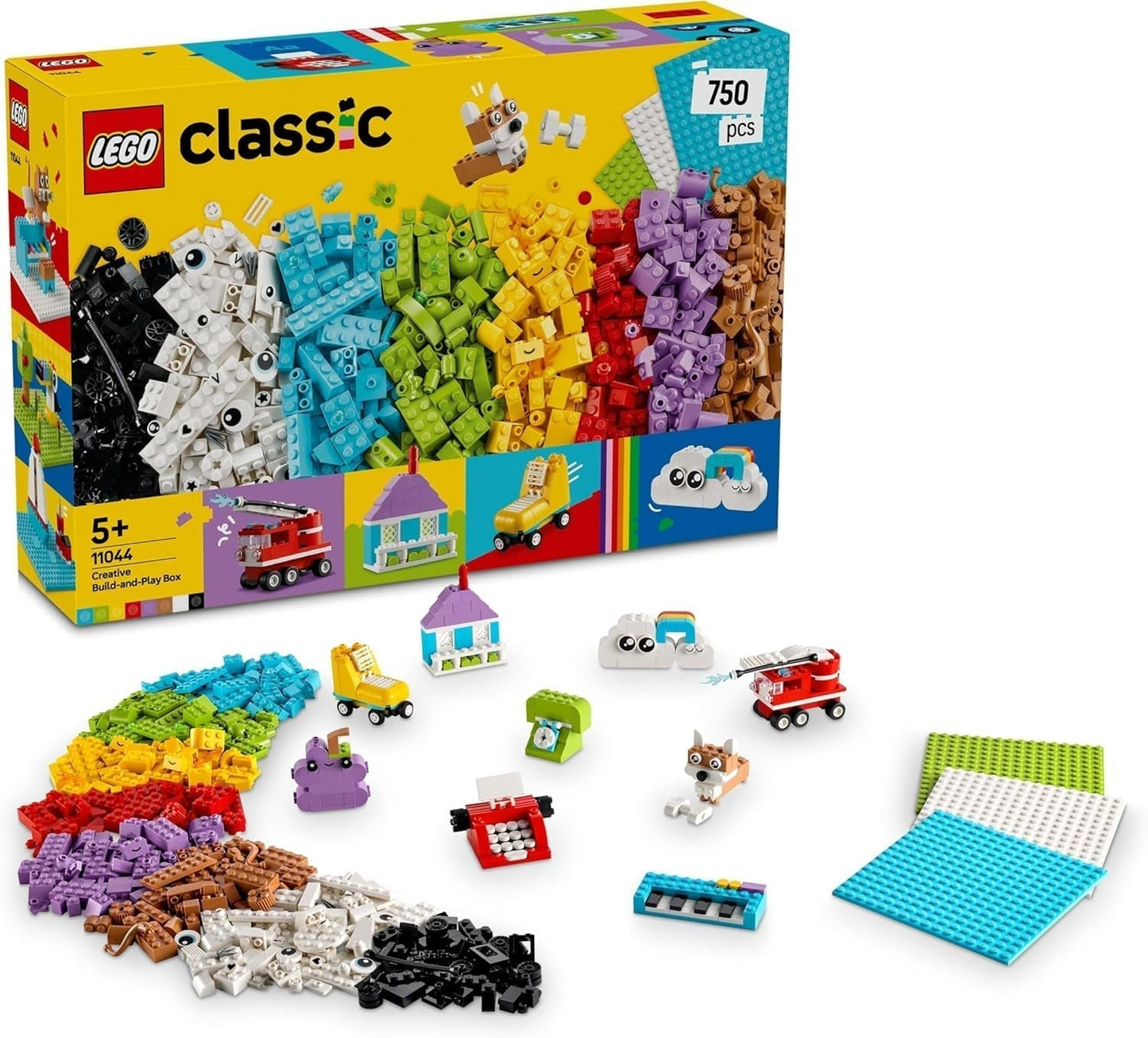LEGO Classic Kreativset zum Bauen und Spielen – Set mit bunten Steinen – Baue ein Haus, einen Hund, ein lustiges Auto, eine Klaviertastatur und einen Regenbogen – Bastelset für Jungen und Mädchen ab 5 Jahren. Bausets Besuche den LEGO-Store Standardtitel
