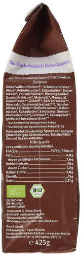 Bauck HOF Dinkelmüsli Schokozart, 425G (1Er Pack) Getreide Naty Shop