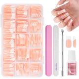 240-teiliges Set mit künstlichen Nagelspitzen, French Press On False Nails, Press On French Nails, 12 Größen, Fake Nails mit Kleber für Damen und Herren (Nude White Medium Almond)