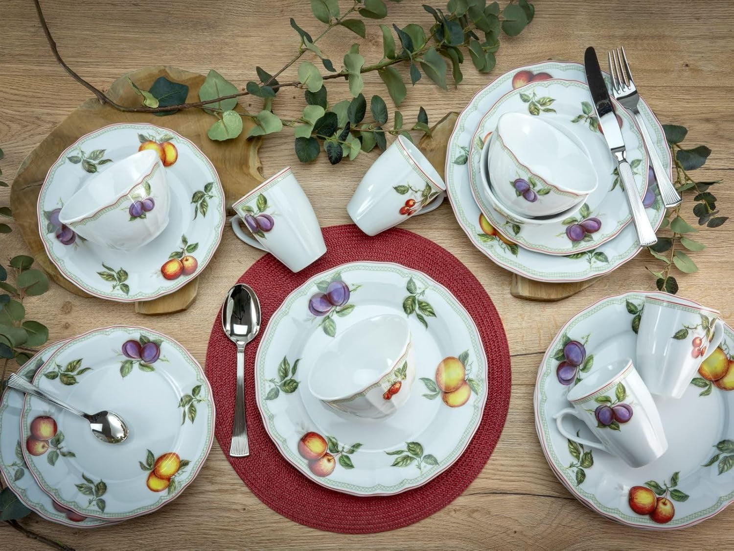CreaTable, 16999, Serie Flora ORCHARD, 16-teiliges Geschirrset für 4 Personen, Kombiservice aus Porzellan, spülmaschinen- und mikrowellengeeignet, hergestellt in Europa