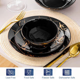 LOVECASA Daphne-Serie Porzellan-Geschirrset SWEET, 24-teiliges Kombinationsset, goldene Design-Speiseteller, Dessertteller, Müslischalen und Speiseteller für 6 Personen