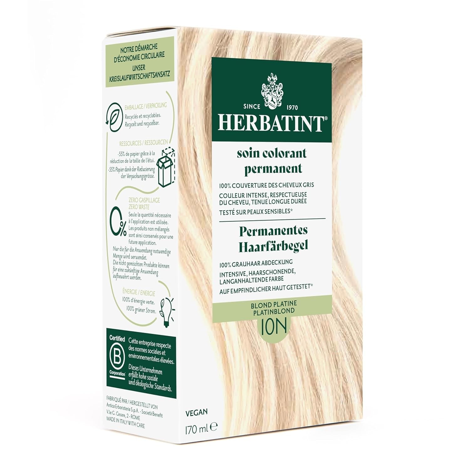 Permanentes Haarfärbegel 6N Dunkelblond – 170 ml I Ammoniakfrei, 100 % Abdeckung grauer Haare I Getestet auf empfindlicher Haut, mit 8 Pflanzenextrakten