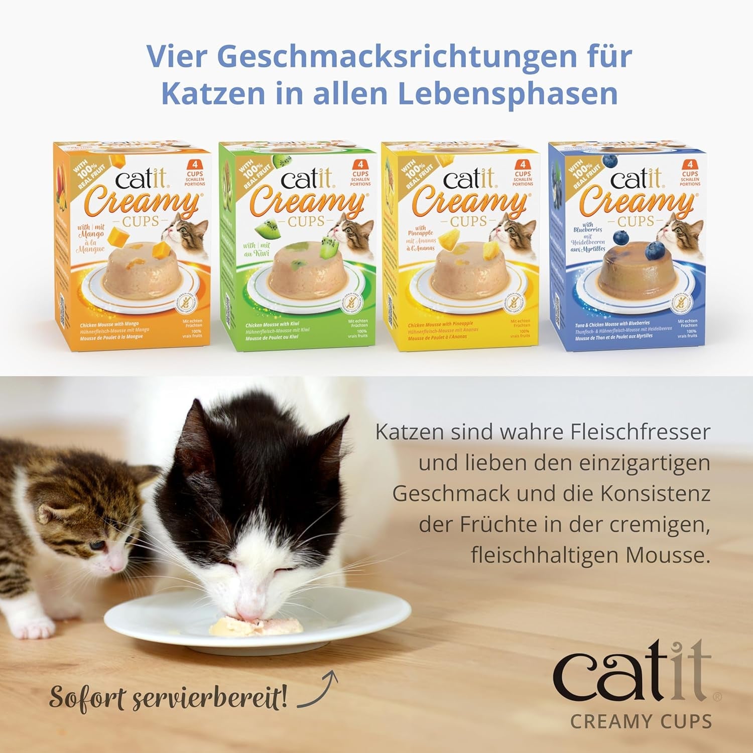 Catit Creamy Cups, Thunfisch und Huhn mit Blaubeeren, 4x25g