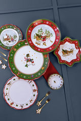 Hutschenreuther Happy Wintertime Red Christmas Geschirrset für 6 Personen, Porzellan, mehrfarbig, 6 Frühstücksteller, 6 Speiseteller und 6 Speiseteller, spülmaschinen- und mikrowellengeeignet