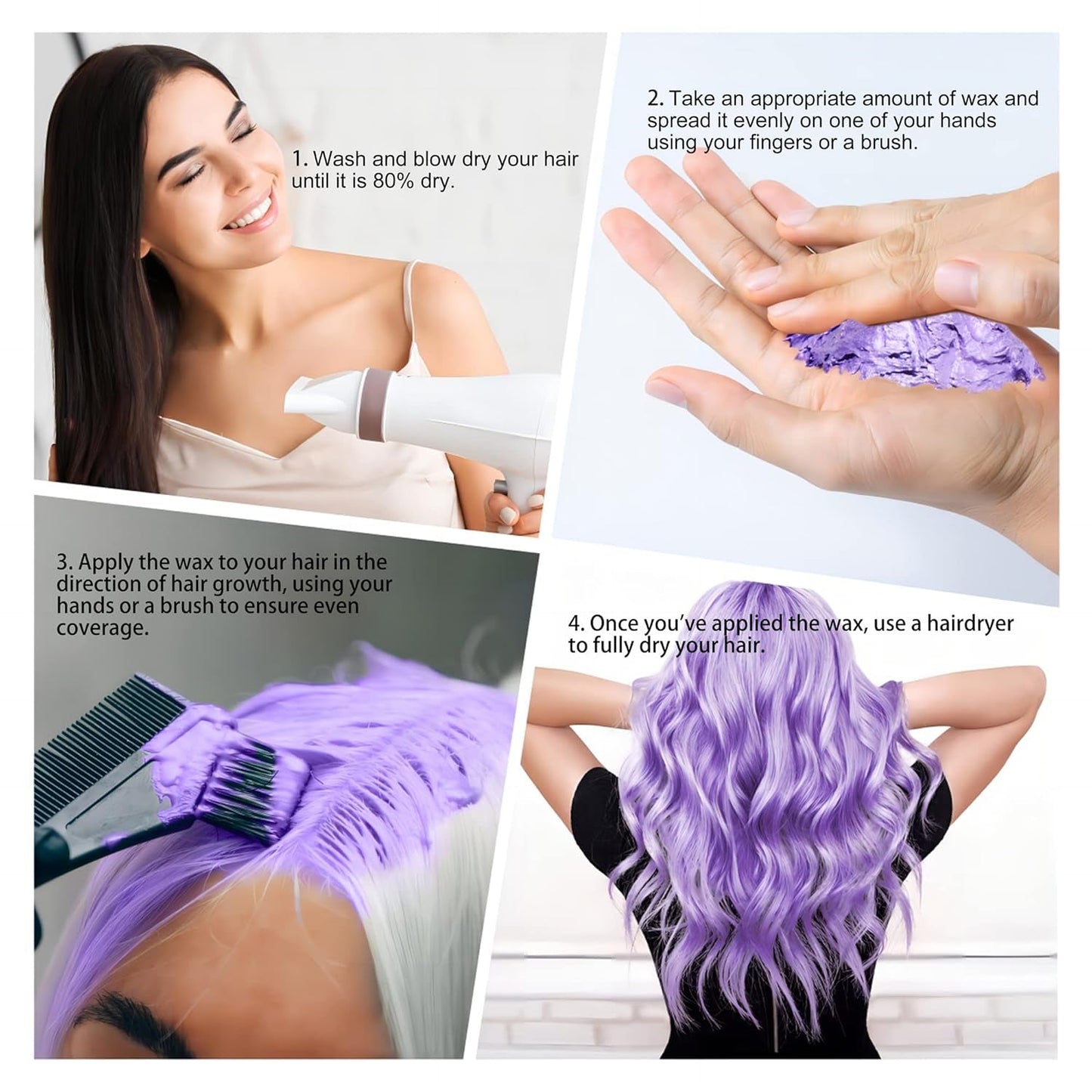 4,23 Unzen Lila Haartönung Temporäre Haarfarbe mit Pinseln, Männer Frauen Styling Haartönung Wachs, Sofortige Haarcreme Schlamm Natürliche Frisur Pomade, DIY Cosplay Halloween Haarwachs Haarfärbemittel Naty Shop