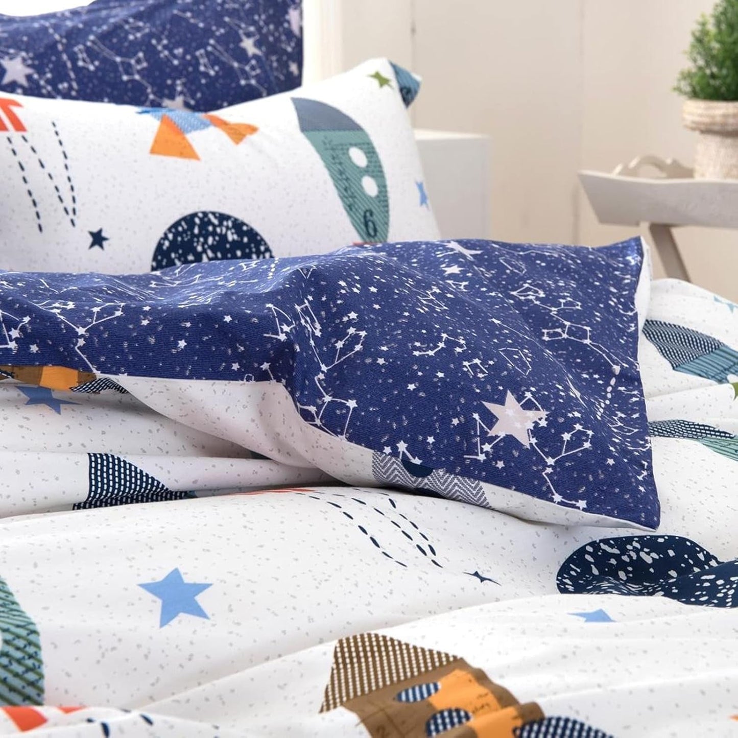 Kinderbettwäsche, Raketen und Planeten, Wendedesign, Baumwolle Bettwäsche - Kinder Naty Shop