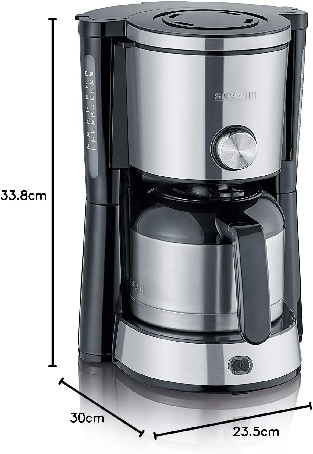 SEVERIN „TypeSwitch“ Espressomaschine mit Thermokaraffe, AromaSwitch zur Wahl zwischen 2 Brühprofilen, Kaffeemaschine für bis zu 10 Tassen, 1000W, Edelstahl gebürstet-schwarz, KA 4845