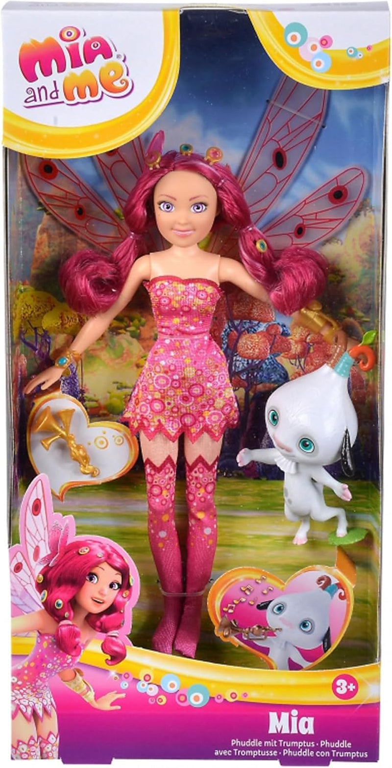 Simba 109483042 Mia and Me Puppe, Phuddle mit Trumptus, Elfe mit beweglichen Flügeln und Beinen, 6 Haarspangen, 2 Armbänder, ab 3 Jahren, mehrfarbig, 23 cm