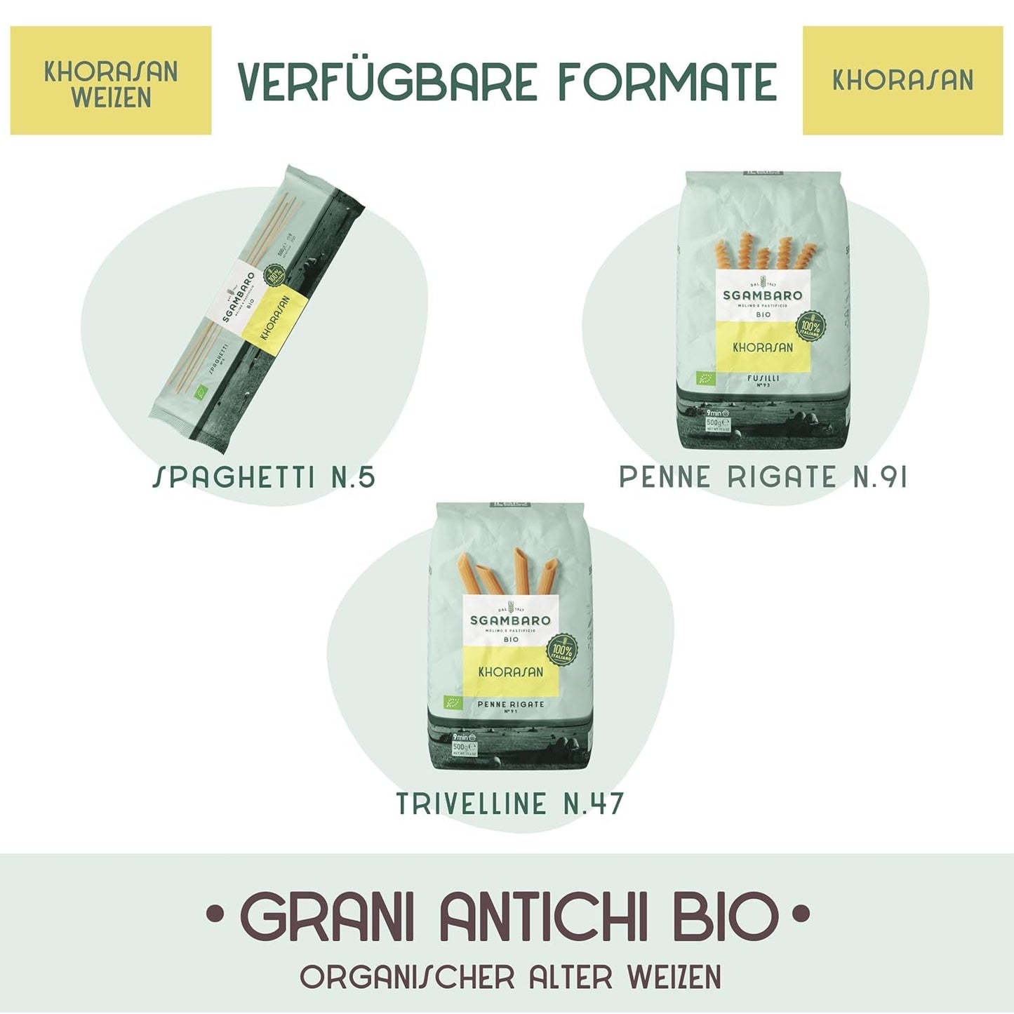 Bio-Spaghetti-Nudeln Nr. 5 - 500 g Khorasan-Weizen – uralter Weizen, reich an Proteinen, 100 % in Italien angebaut – vielseitig in der Küche und reich an Nährstoffen