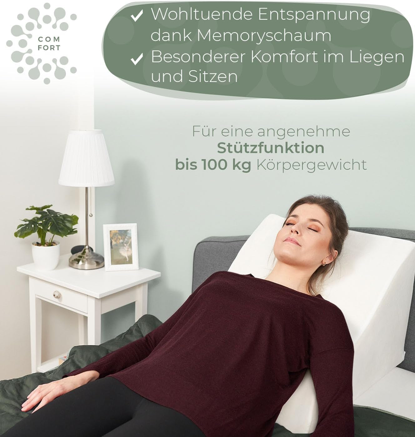 Lesekissen für Bett und Sofa, bequemes Rückenkissen mit Memory-Schaum, Anti-Reflux-Kissen als Bettkissen, Rückenlehne oder Kopfteil verwendbar, bequemes Bettkissen als angenehme Rückenstütze