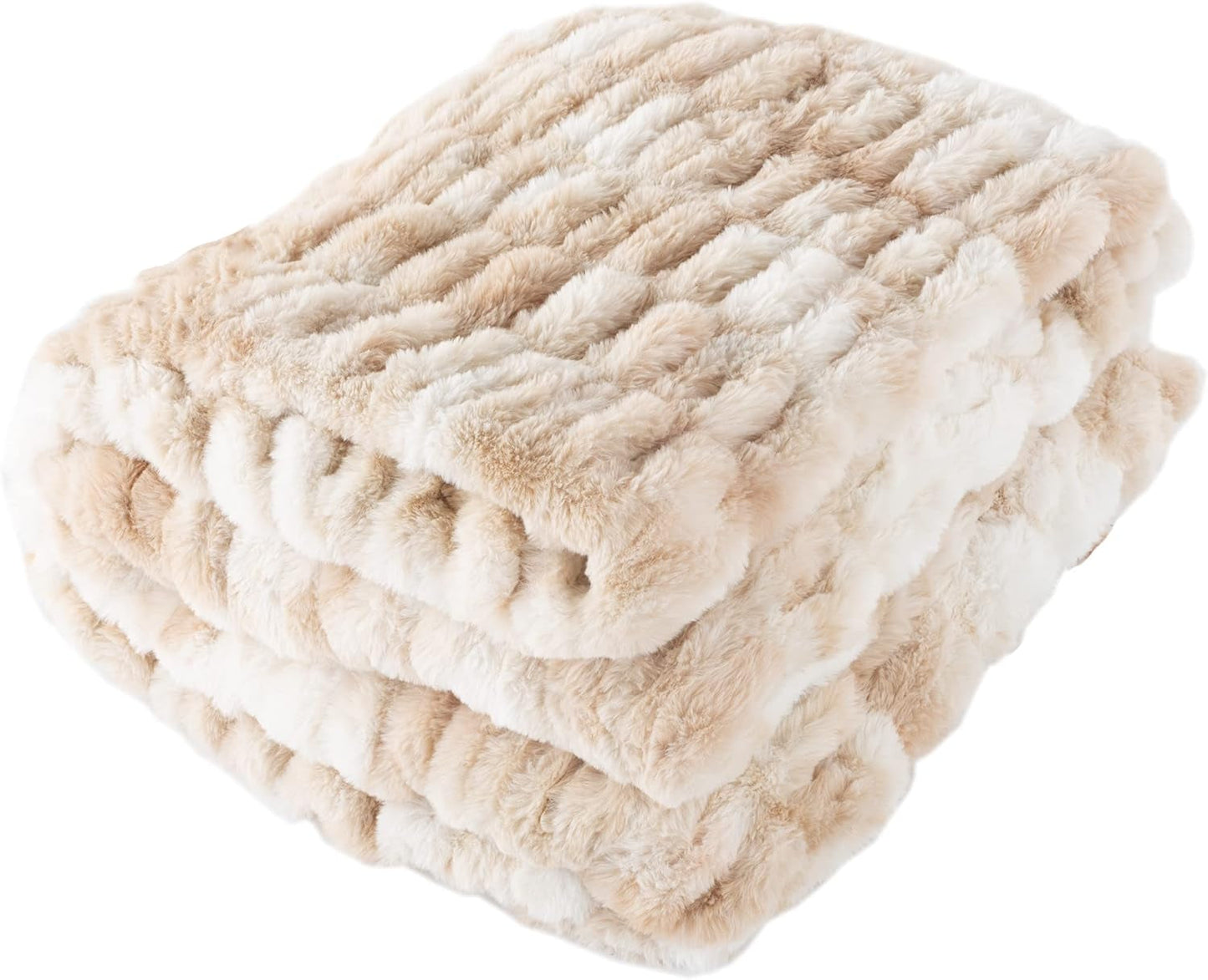 Lavish Home Übergroße gerüschte Kunstfelldecke, 152,4 x 203,2 cm, Jacquard-Kunstfell, Queen-Size-Überwurf für Betten und Sofas, graue Betten und Decken Lavish Home Creme