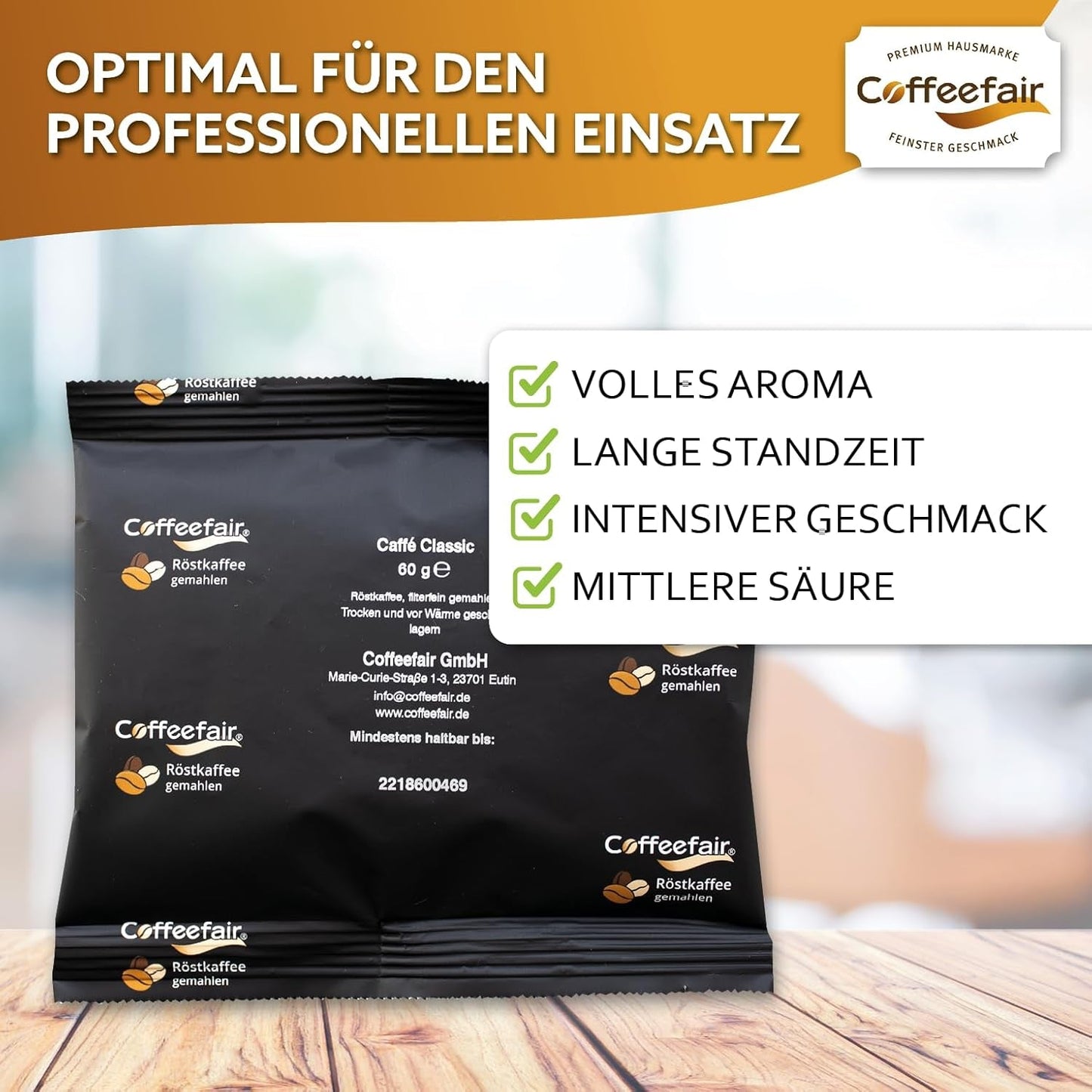 Filterkaffee Coffeefair Caffe Classic 80 x 60 g gemahlener Kaffee, Gastro-Qualität, leicht geröstet, ausgewogen und vollmundig, für Filterkaffee-Espresso