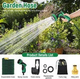 30 m/100 Fuß grüner, flexibler Gartenschlauch mit Sprühdüse und 3/4 Zoll und 1/2 Zoll Messinganschlüssen, 10 Funktionen, 3-fach ausziehbar, kein Knick, ausziehbarer Wasserschlauch für Garten, Boden, Terrasse, Auto