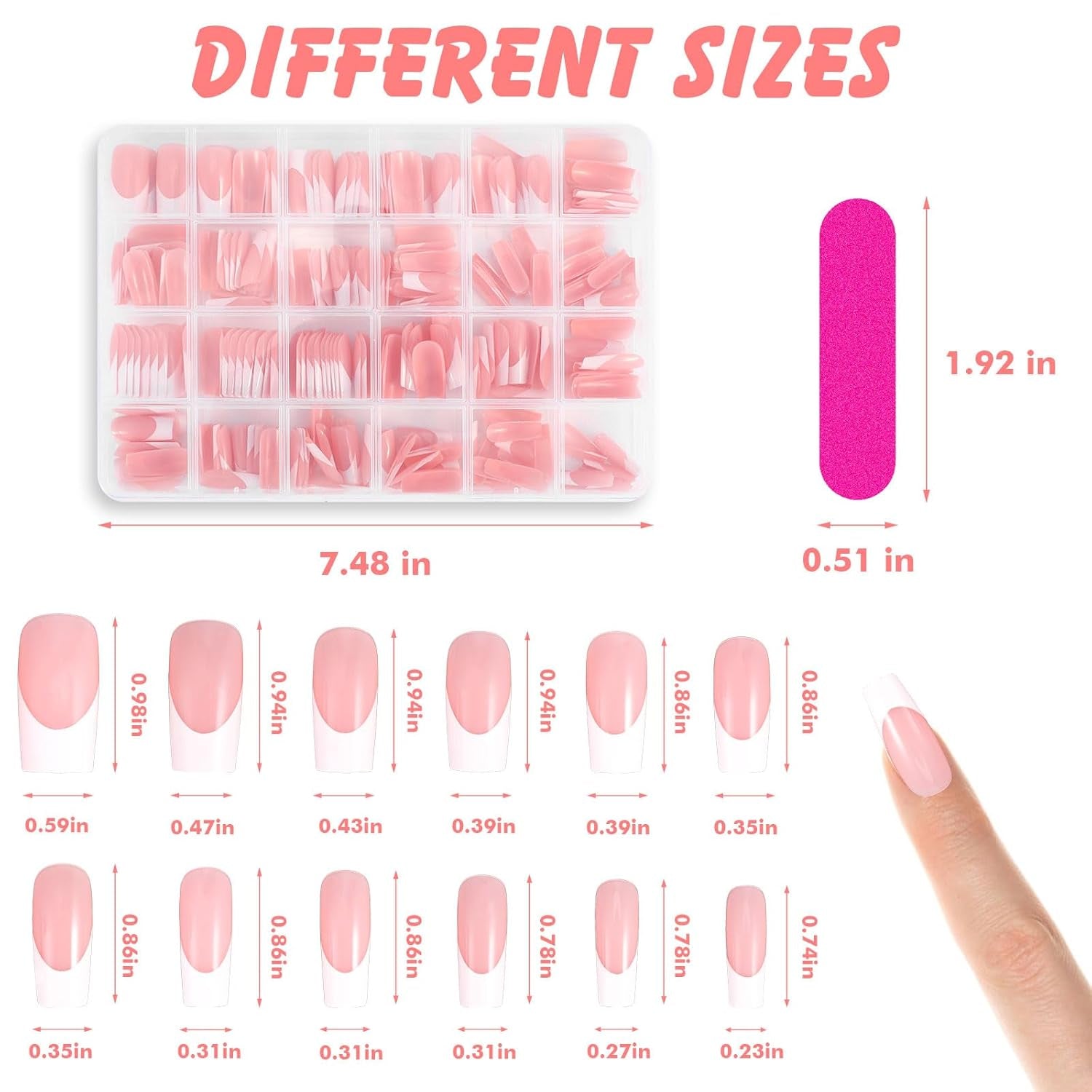 360 Stück künstliche Nägel, französische Nägel, mittelgroße rechteckige künstliche Nägel, natürliche künstliche Nägel, DIY falsche Nagelspitzen mit Nagelfeile, zum Aufdrücken künstlicher Nägel für Damen und Frauen