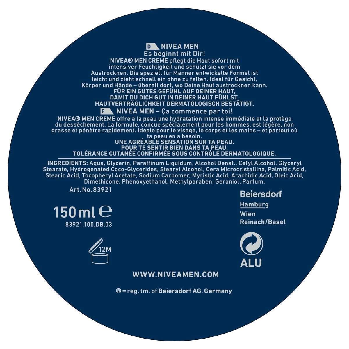 NIVEA MEN Creme, pflegende Hautcreme mit Vitamin E, 150 ml Naty Shop
