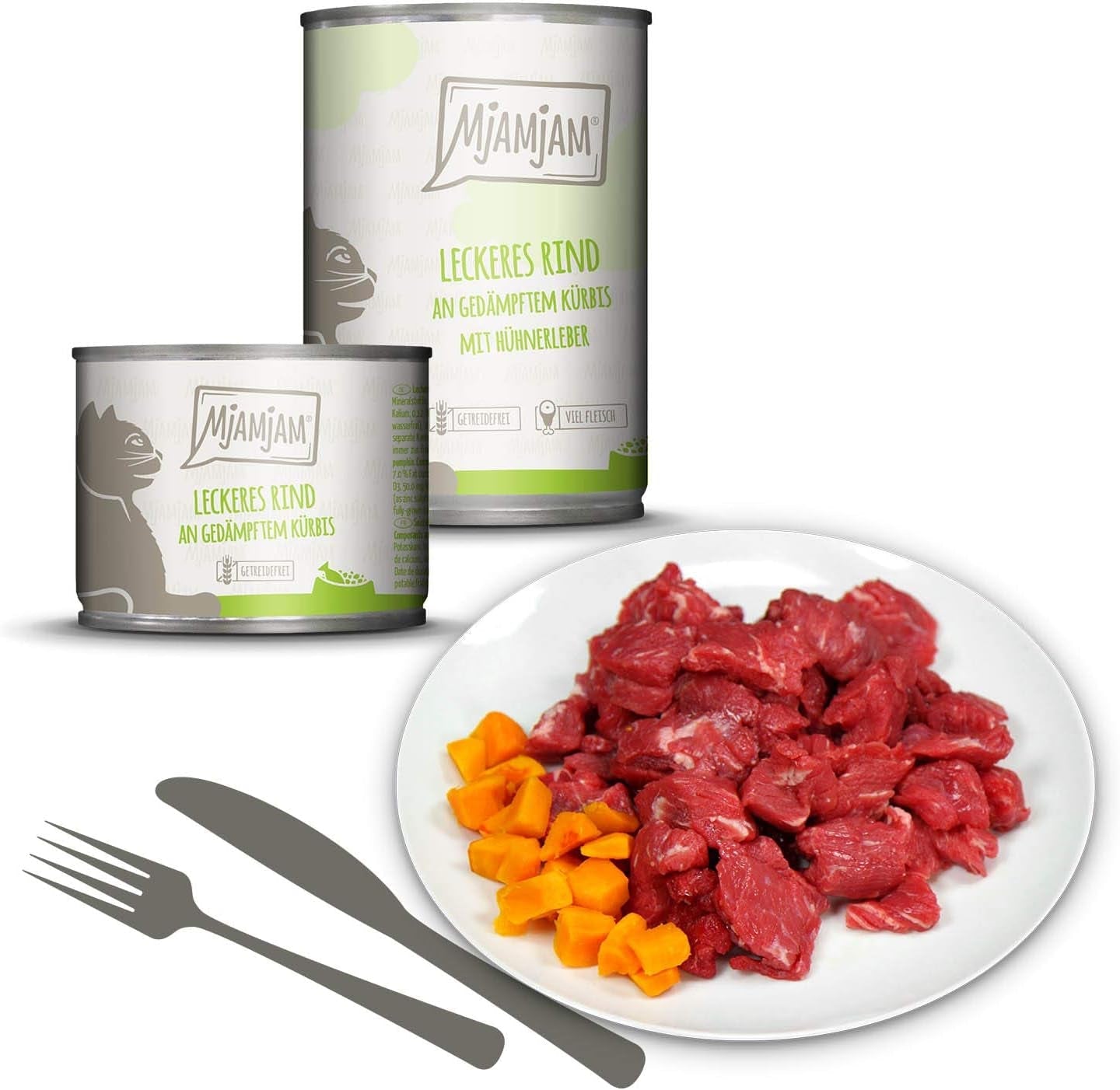 MjAMjAM – Premium-Nassfutter für Katzen – Mischpackung I – Huhn, Rind, Herzen, 6er-Pack (6 x 200 g), getreidefrei mit extra Fleisch