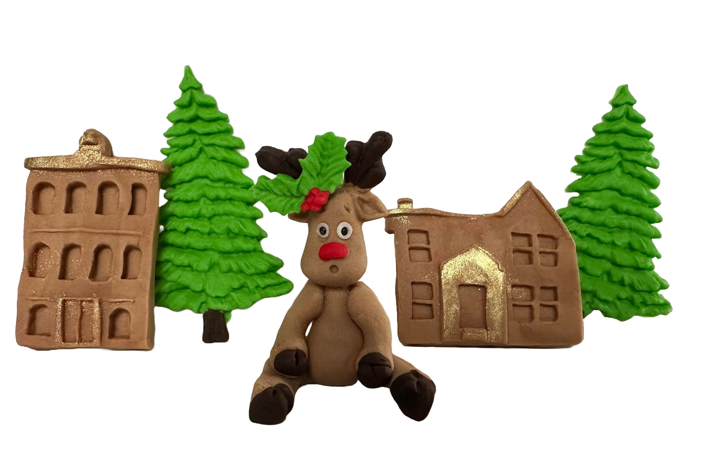 Set mit 5 essbaren Zuckerdekorationen, Santa's City Zuckerpastendekorationen Nati Shop