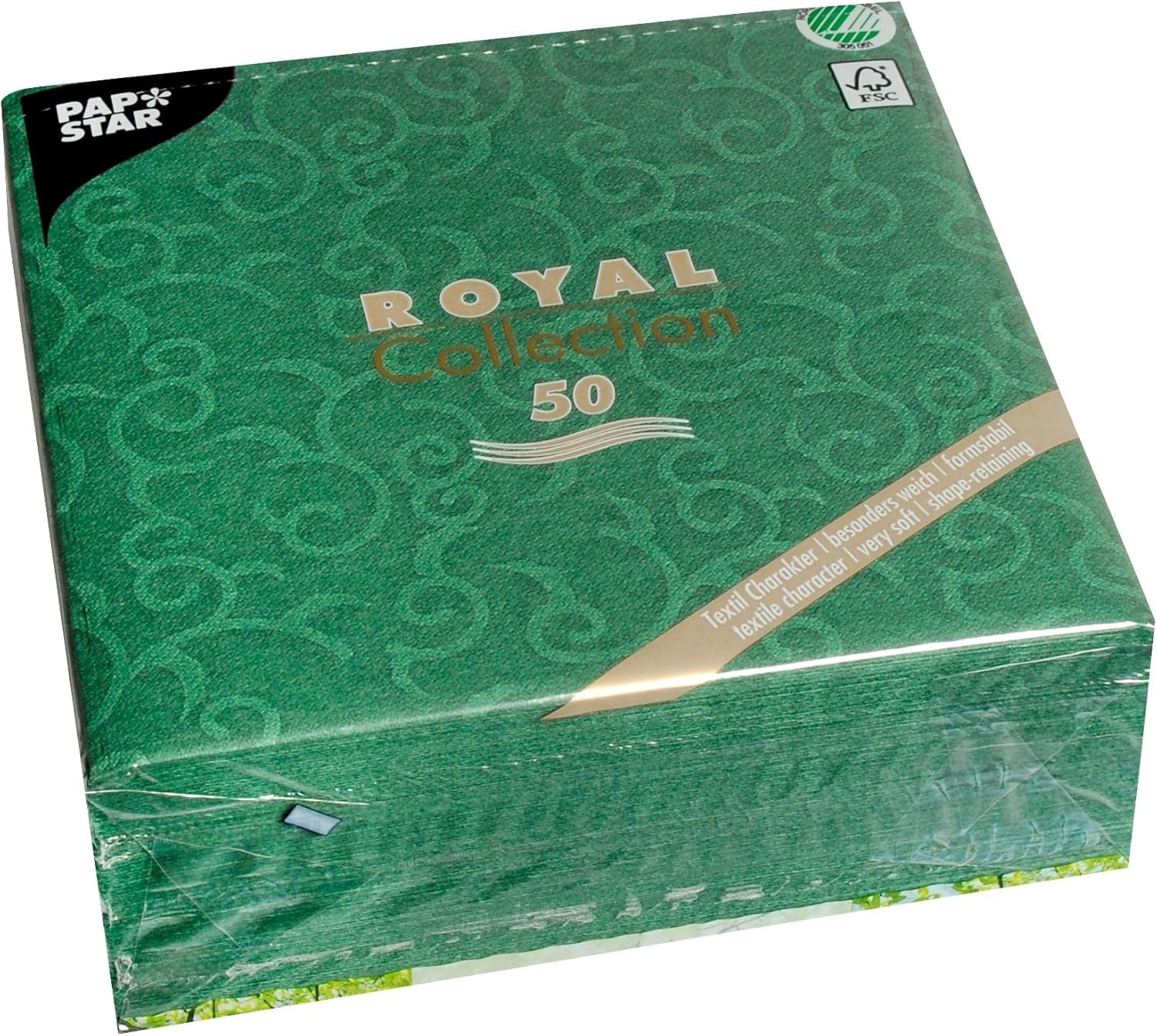 Papstar, 50 Servietten „ROYAL Collection“ 1/4-Falz 40 cm x 40 cm dunkelgrün „Casali“, #84884