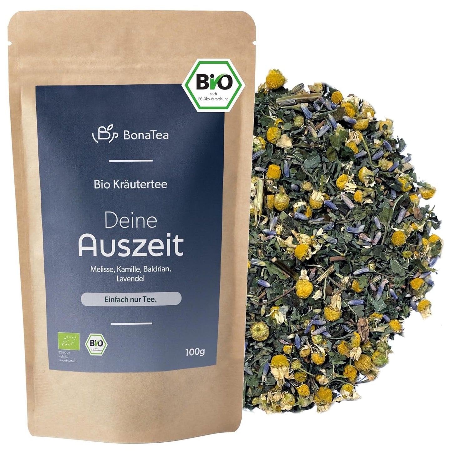 Abendtee BIO 100 g – Ihre Auszeit mit Baldrian, Lavendel, Zitronenmelisse, Kamille, Kräuterteemischung zur abendlichen Entspannung