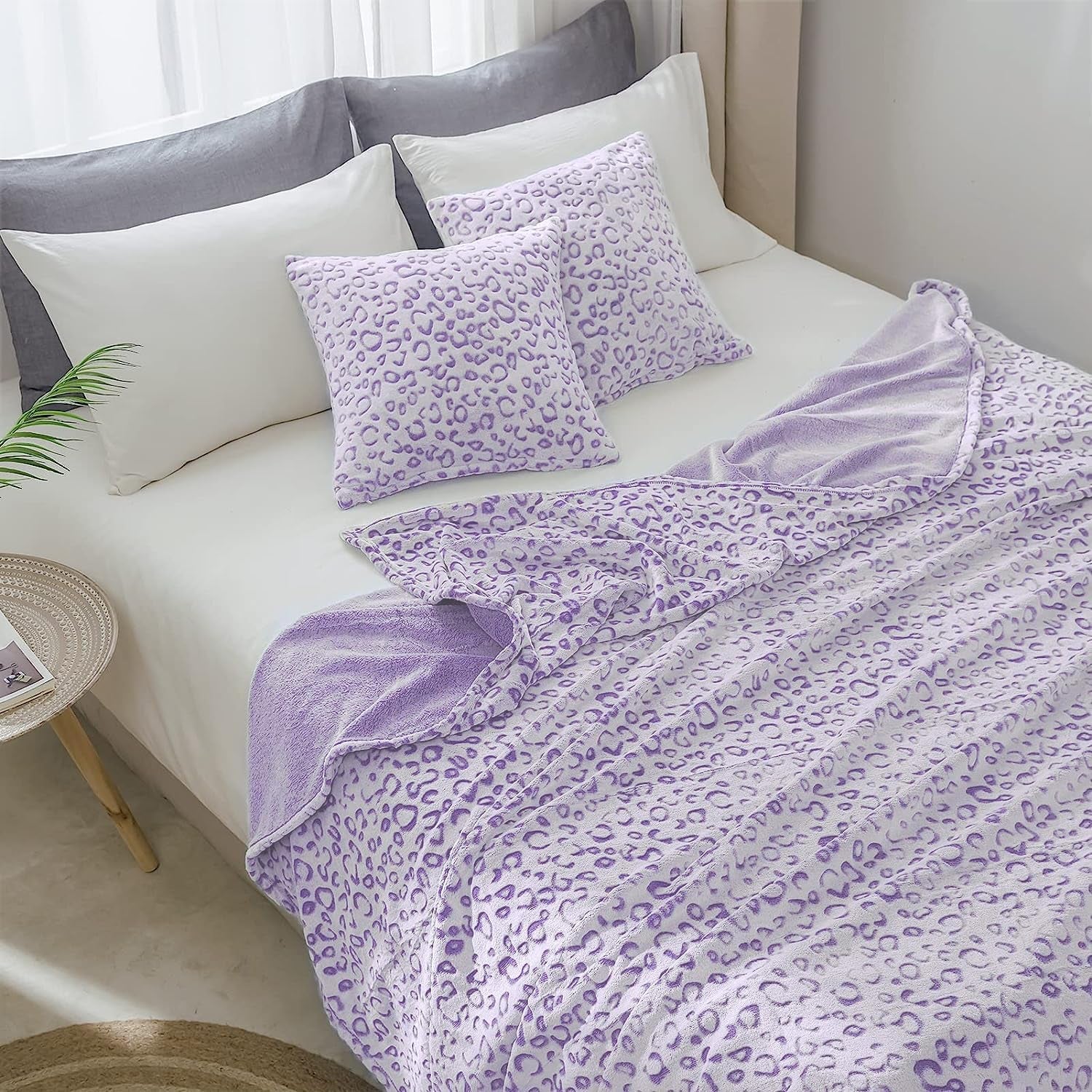 FY FIBER HOUSE Flanell-Fleece-Überwurf, Mikrofaserdecke mit 3D-Gepardendruck, 228 x 274 cm, lila Bettdecken und Steppdecken Naty Shop