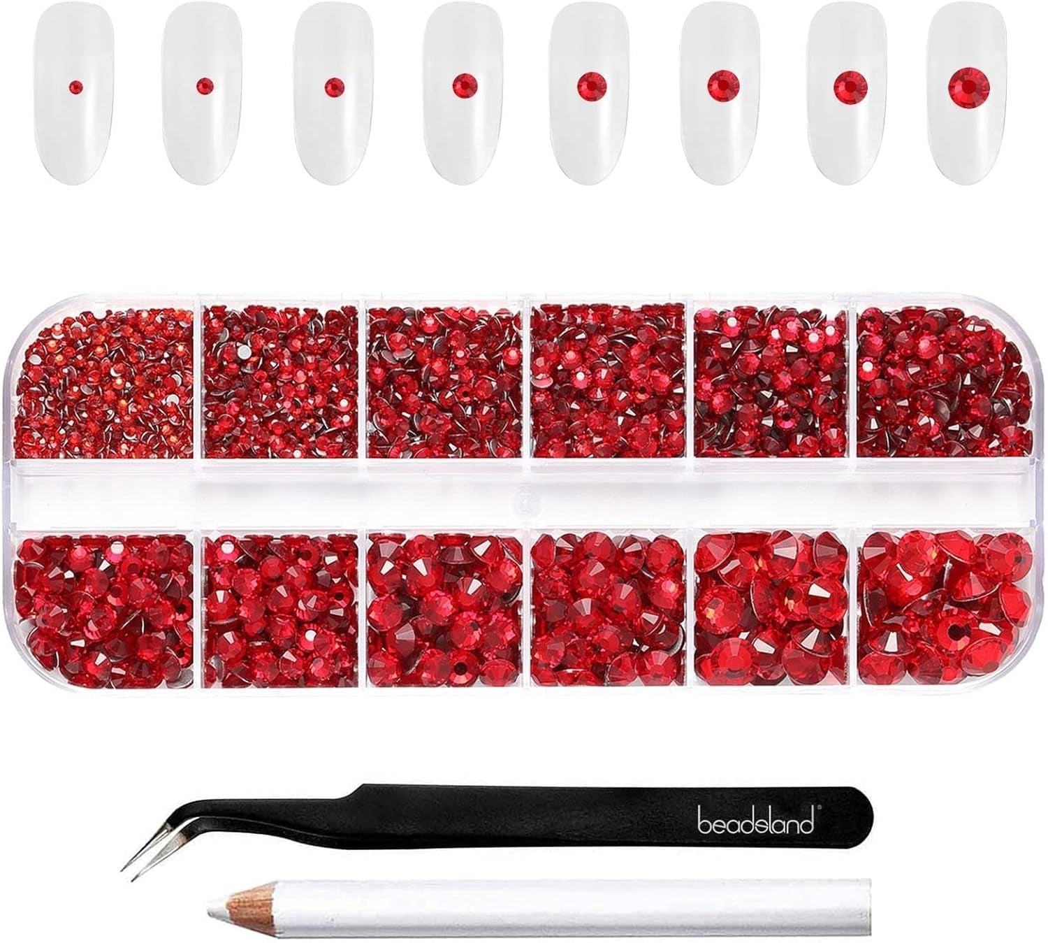 Beadsland 2500 Stück Glas Nailart Strasssteine ​​​​Kristall Flatback Edelsteine ​​​​Runde, ​​Für Handwerk Gemischt 8 Größen SS4 ~ SS30 Mit Picking Pinzette Und Stift (Kristall Weiß)