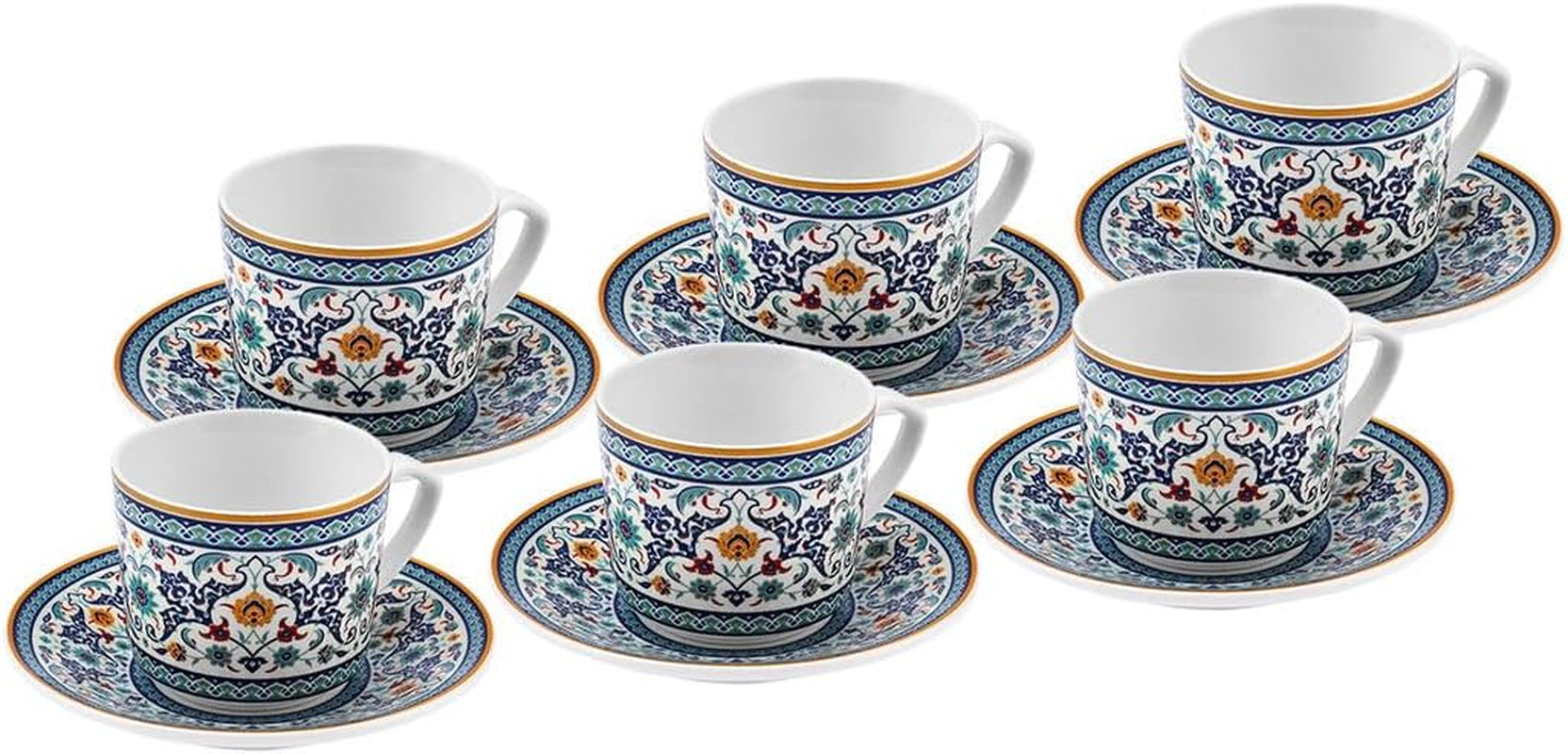 KARACA Beylerbeyi – 12-teiliges türkisches Kaffeetassen-Set, Espressotassen-Set aus Porzellan, 6 Stück mit Untertassen, 80 ml Espressotassen-Set, traditionelles Design – Blau