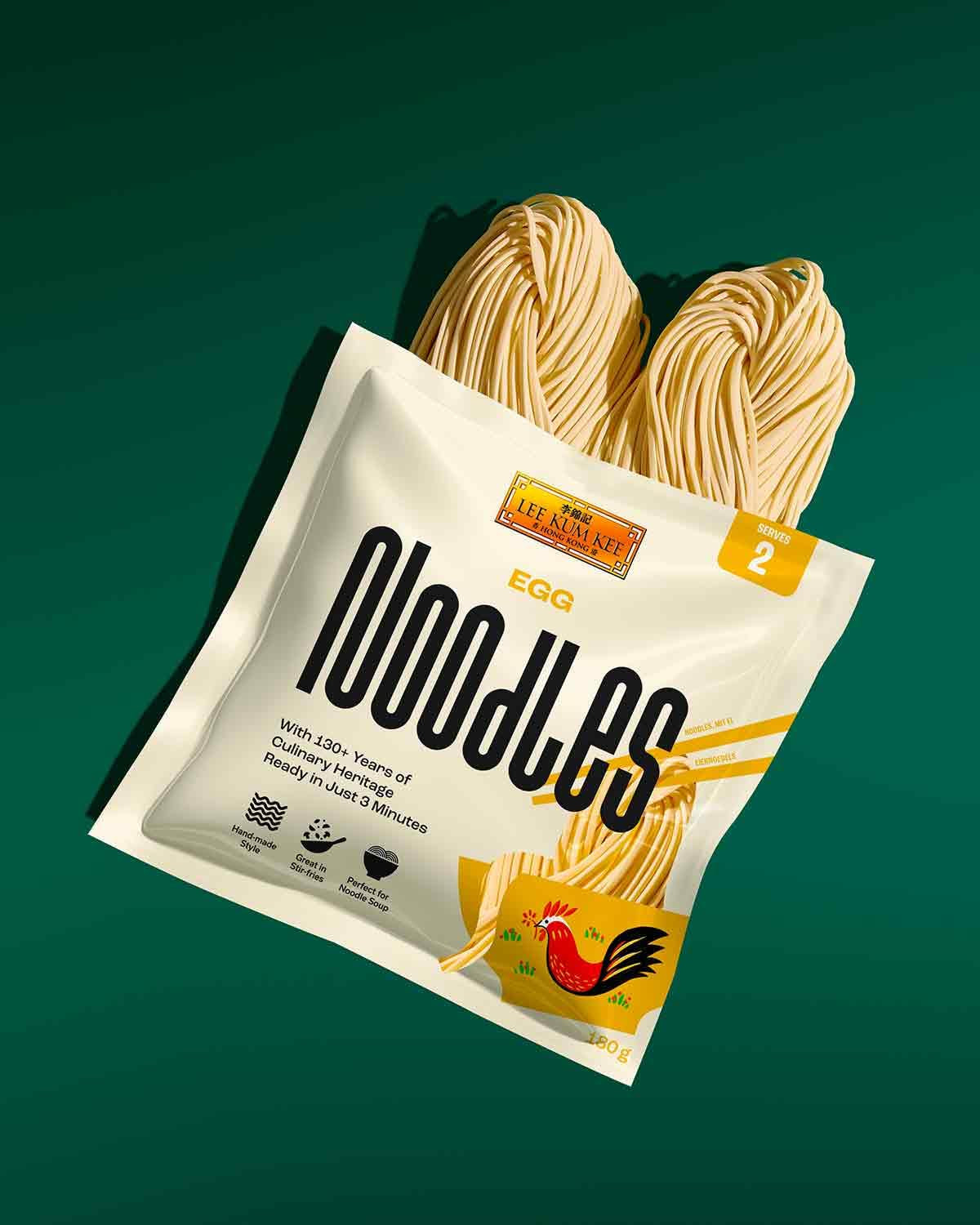 LEE KUM KEE Eiernudeln – Asiatische Eiernudeln, die Klassiker für Wok-Gerichte und Suppen, halbtrockene Nudeln, fertig in 3 Minuten, zwei Portionen pro Packung, 6 x 180 g Multipack