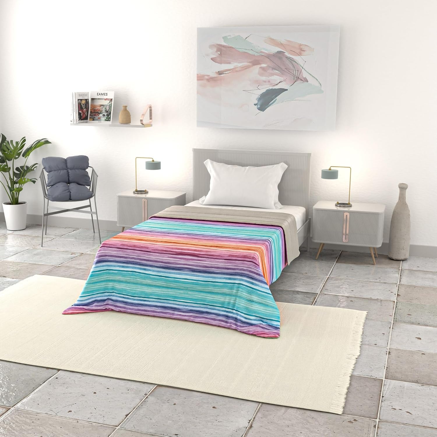 Einfache Sommerdecke, Mikrofaser, Jeansstreifen, 200 x 240 cm. Steppdecken und Steppdecken Naty Shop Rainbow 200 x 240 cm