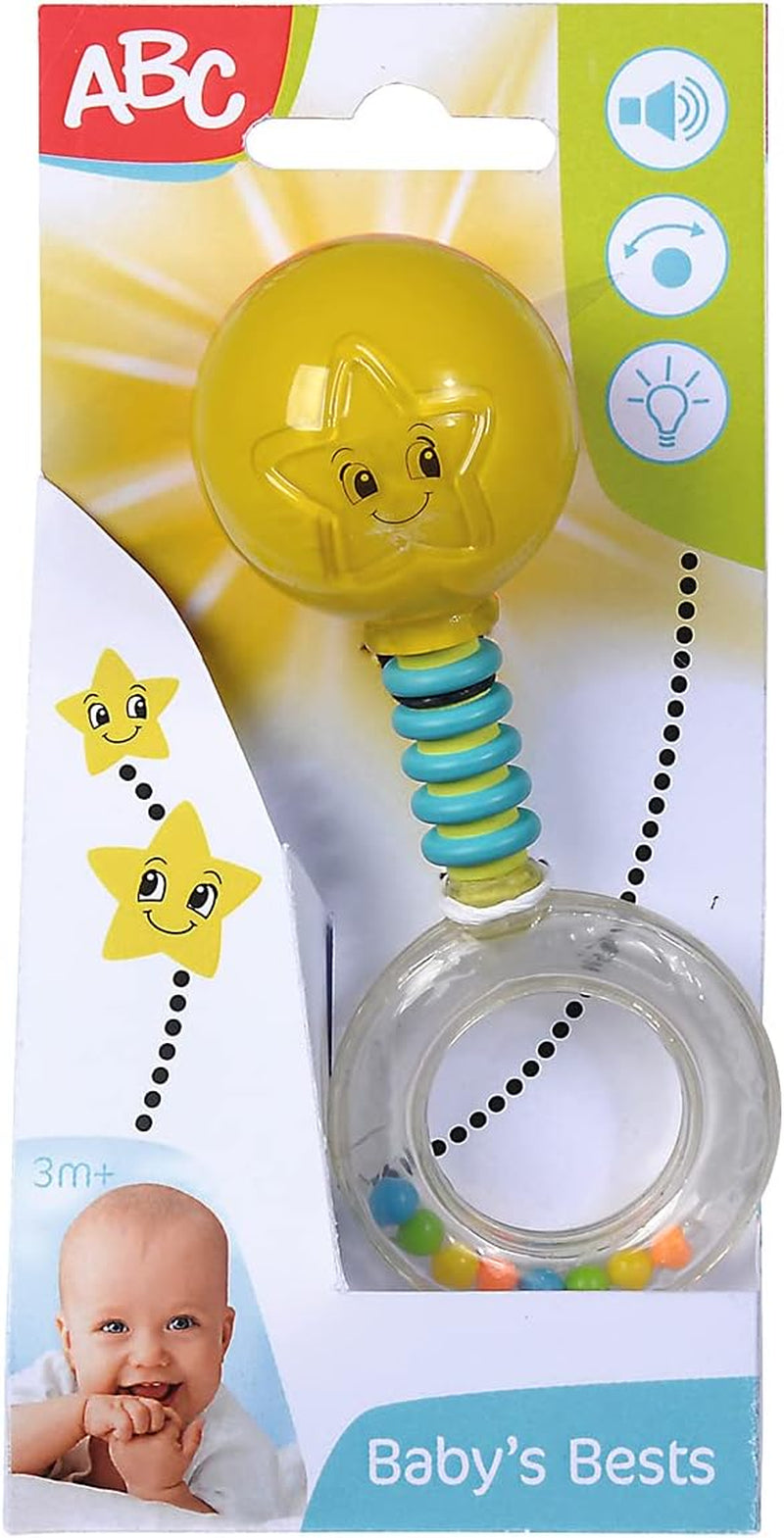 Simba 104010060 - ABC Leuchtrassel, leuchtet beim Schütteln, 14cm, Babyspielzeug, Babyrassel, Erstausstattung, ab 3 Monaten, gelb Jucarii Bebe Naty Shop Standardtitel