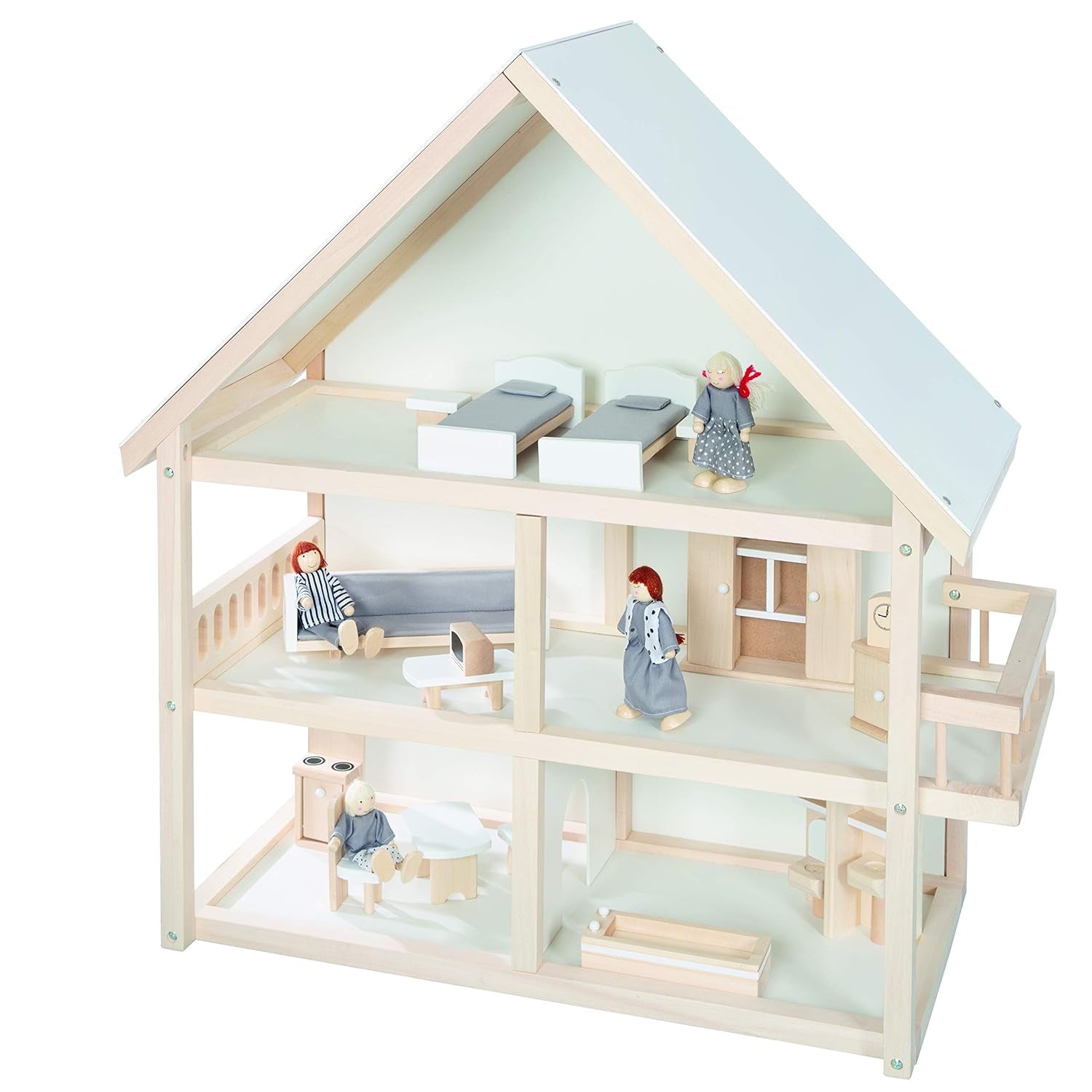Roba Puppenhaus, Puppenhaus mit Möbeln und Puppen, Mädchenspielzeug, Naturholz Naty Shop Puppenhäuser Naturholz