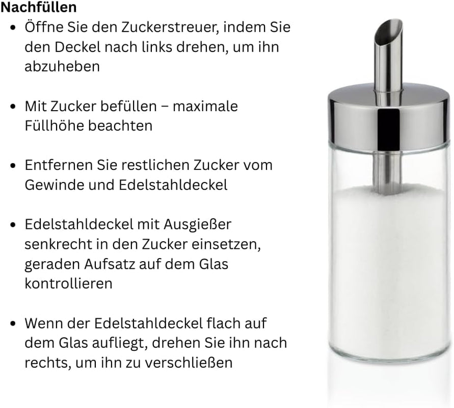 Tescoma Glasstreuer, gebürsteter Edelstahl, ideal für weißen/braunen Zucker, 225 ml