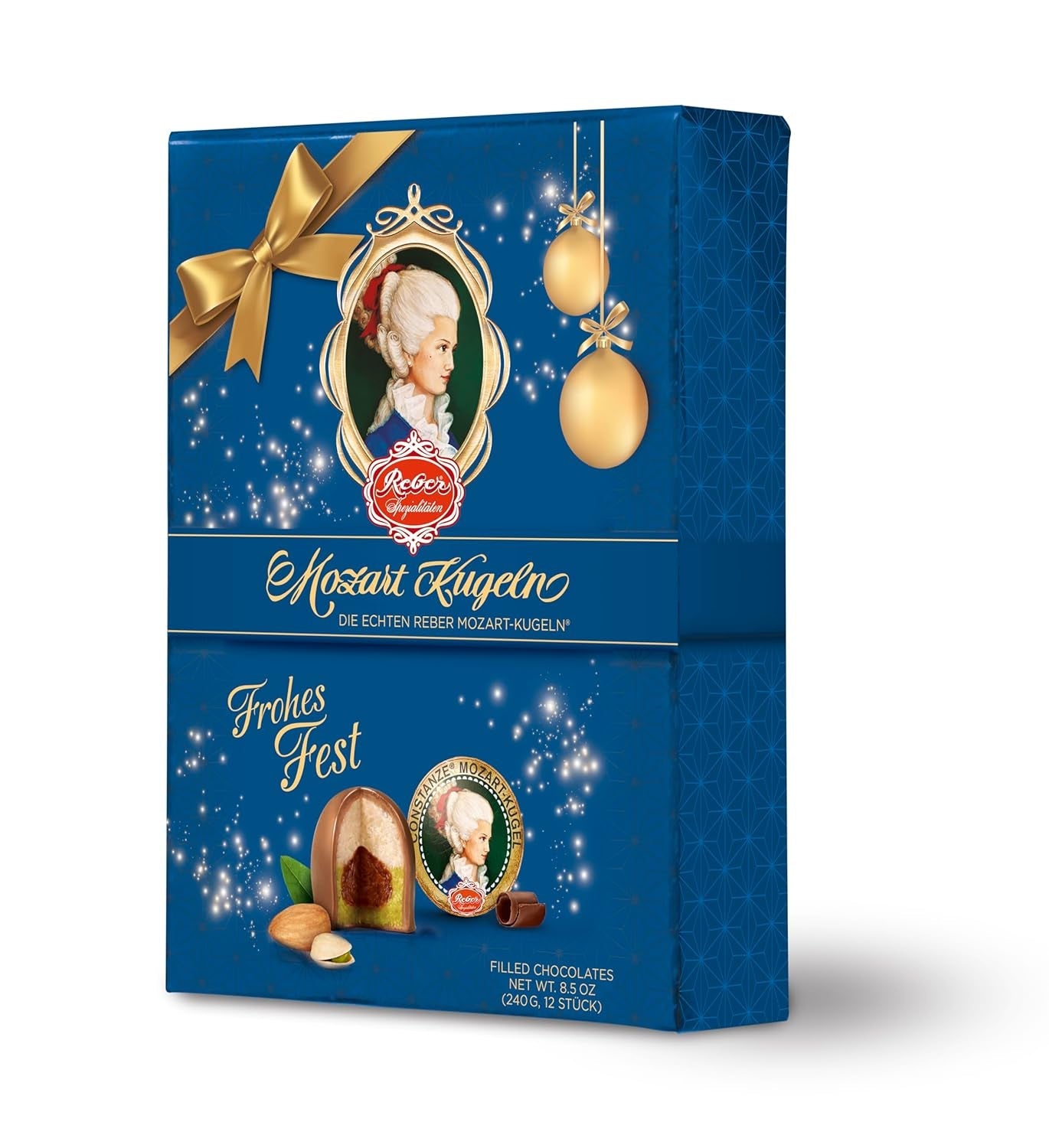 Reber Mozartkugeln mit Zartbitterschokolade, 6er Pack mit Marzipan und Nougat, vegan – 1 x 120 g