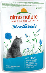Almo Nature Functional – Sterilisiert – Nassfutter für ausgewachsene und ältere Katzen, sterilisiert oder weniger aktiv – mit Kabeljau und Huhn – Fettarm, feuchtigkeitsspendend – 70 g (6er-Pack)