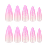 Moonglow Lange Nägel Stiletto Milchweiß Rosa Farbverlauf Glitzer Coole künstliche Nägel mit Kleber Rosa Ombre Glitzer Künstliche Nägel