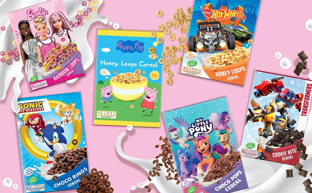 Barbie Rainbow Loops Müsli, bunte Ringe aus Weizen, Hafer und Mais mit Fruchtgeschmack für das perfekte Frühstück, 1 Packung (1 x 350g)