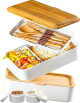 Umami Lunchbox für Erwachsene, auslaufsichere stapelbare Bento-Box mit 4 Besteck und Fächern, Lunchbox für Erwachsene, To-Go-Salatbehälter, Picknick-/Büro-Lunchbox, Anthrazit, 1500 ml