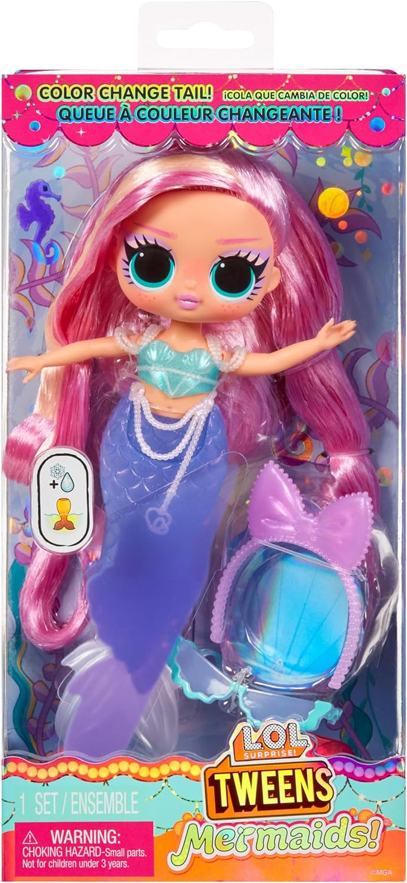 LOL Überraschung! Tweens – Lola Waves Meerjungfrau – Modepuppe mit farbwechselndem Schwanz, beweglicher Flosse und hübschen Accessoires – Spielzeug für Kinder und Sammler ab 4 Jahren