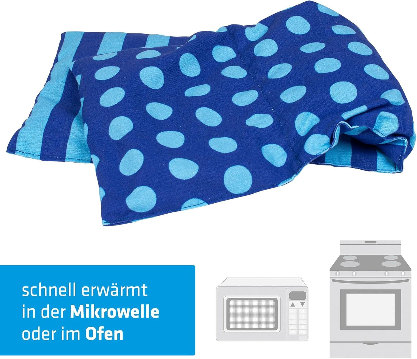 Kirschkernkissen mikrowellen- und ofenfest - Blau mit Streifen und Punkten I Handgefertigt I Hergestellt in Deutschland I Ca. 20 x 60 cm I Öko-Tex-Baumwolle I Nackenkissen Zervikale orthopädische Kissen Naty Shop