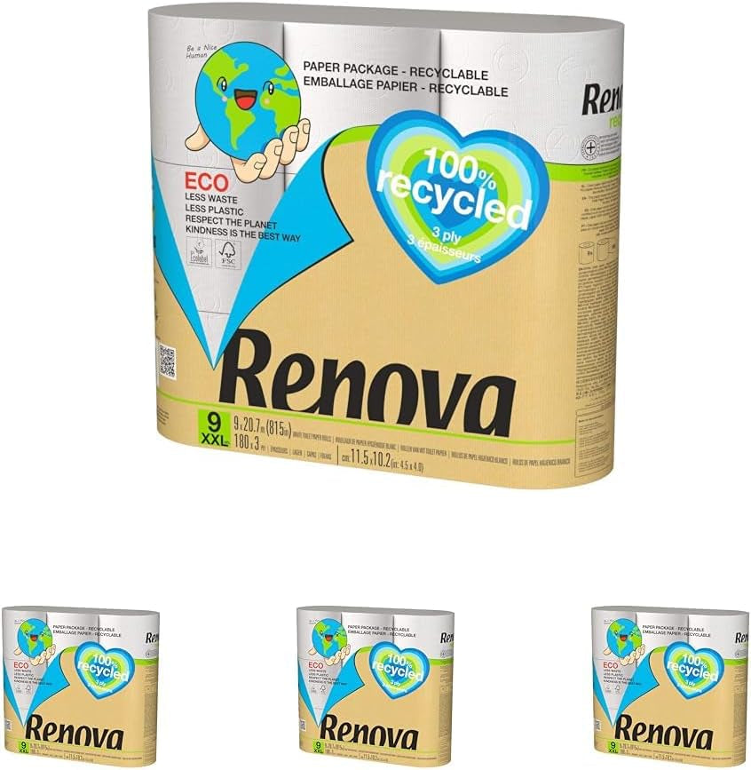 Renova 100 % RECYCLED Toilettenpapier 9 Rollen, weiß, normal