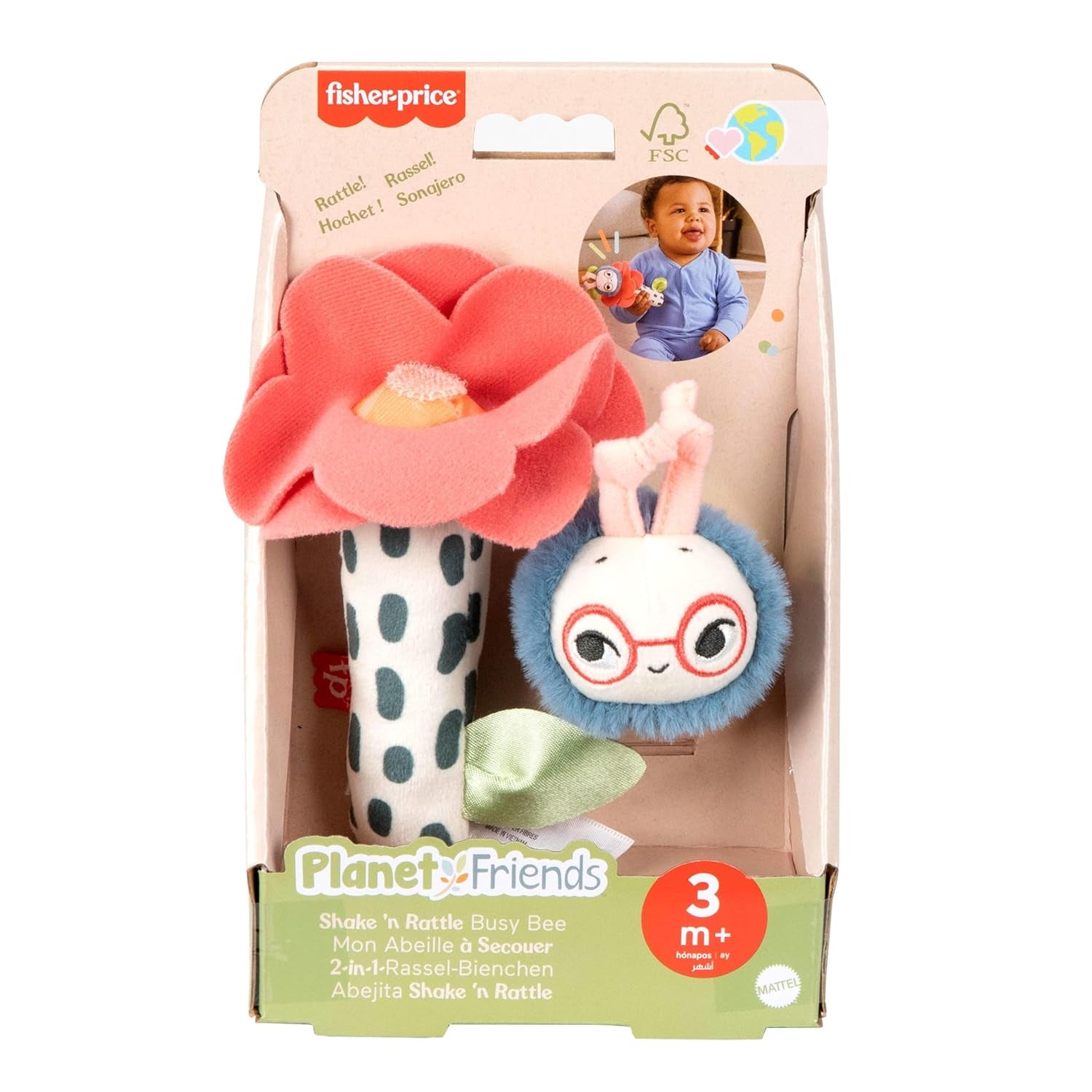 Babyspielzeug Fisher-Price Planet Friends 2-in-1 Glocke und Biene sensorisches Plüschtier als zweiteiliges Set für Neugeborene bis 3 Monate, HYR56 Babyspielzeug Naty Shop