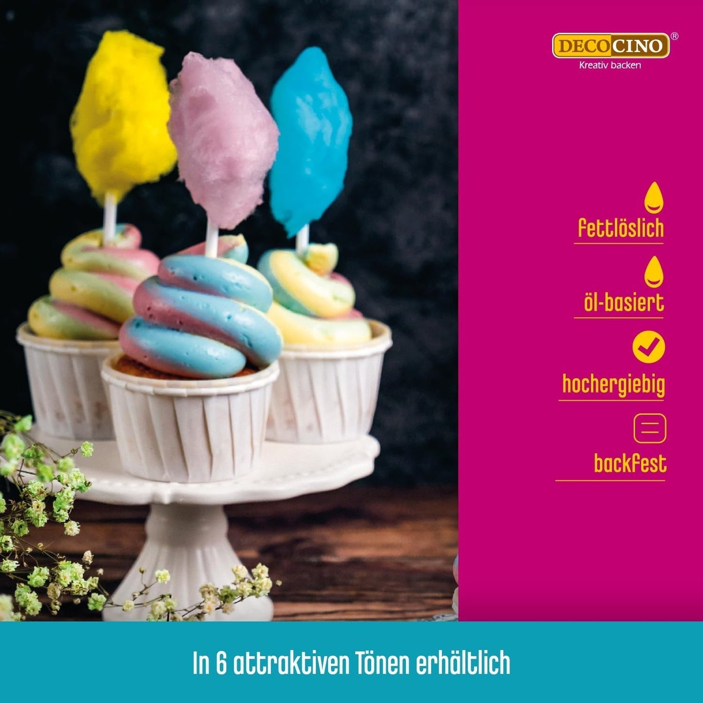 DECOCINO Gelbe fettlösliche Farbpaste – 15 g – Lebensmittelfarbe auf Ölbasis, ideal zum Färben von Schokolade, Buttercreme, Fondant oder Keksteig