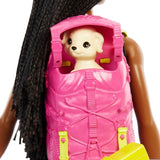 Barbie HDF74 Doppelpack-Puppe! Brooklyn Camping Doll (brünett mit geflochtenen Zöpfen, ca. 29 cm) mit Welpe, Rucksack, Schlafsack, 10 Campingzubehör, Geschenk für Kinder ab 3 Jahren
