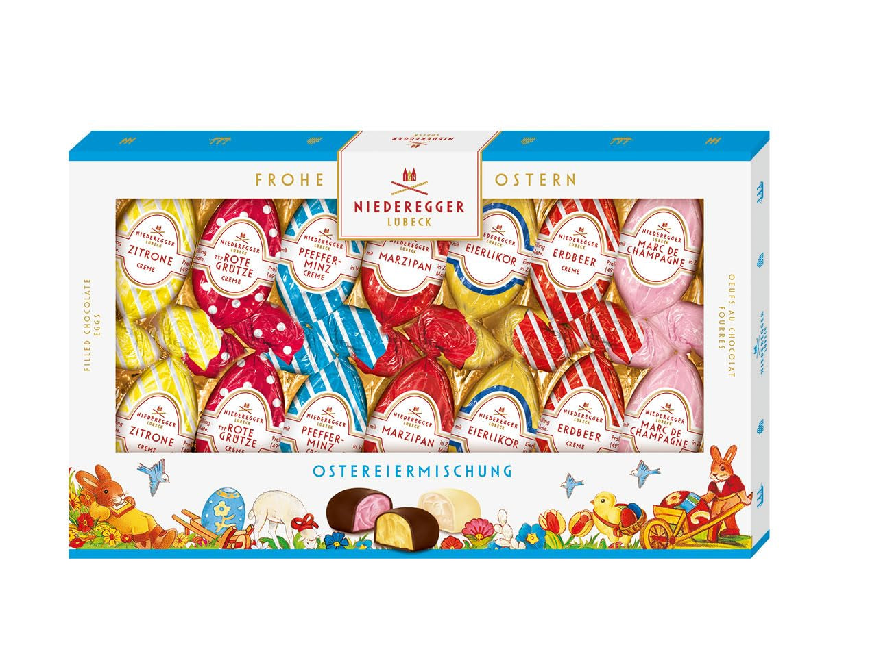 Niederegger | Ostereimischung | 1 x 175g | Easter eggs with various marzipan and praline fillings | Überzogen mit dunkler und weißer Schokolade | Ostergeschenk