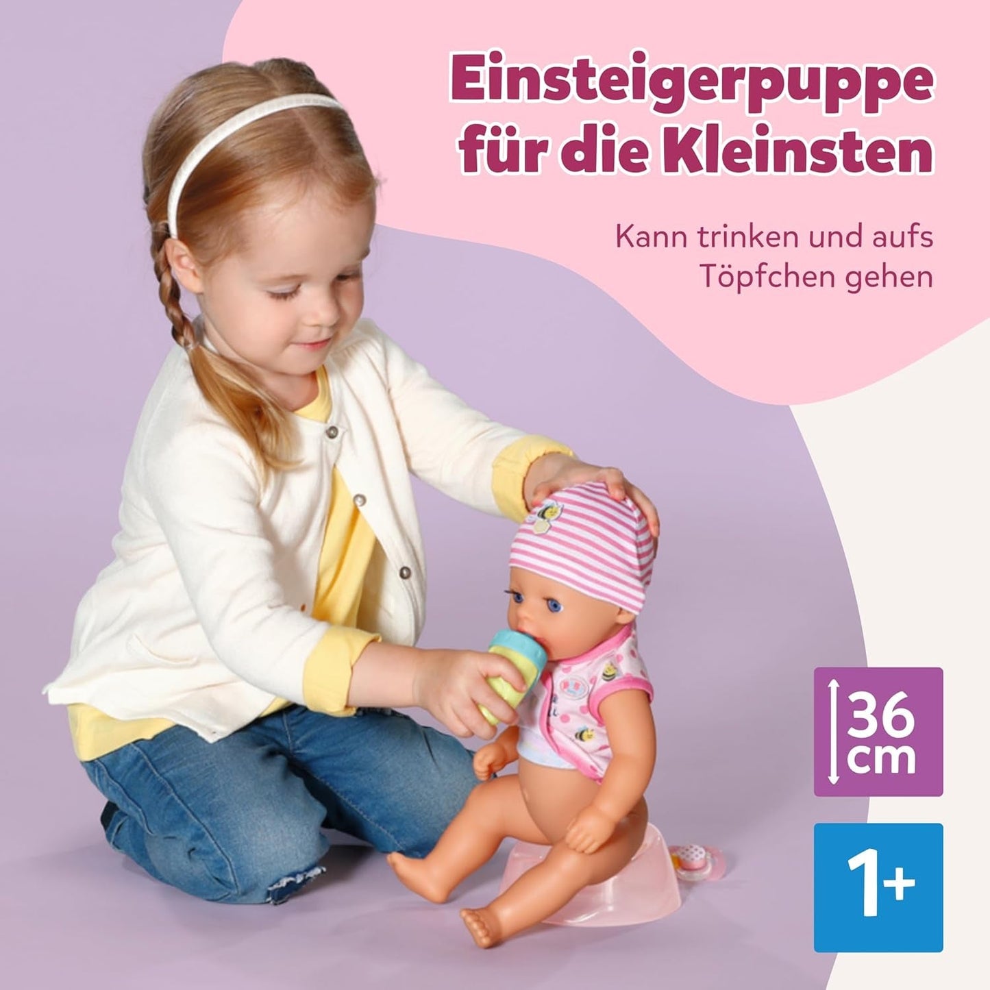 Baby Born Lena Babypuppe (Mädchen) – 36 cm – 7 Funktionen, inklusive Zubehör und Matratze – Funktioniert komplett ohne Batterien – Geeignet für Kleinkinder ab 1 Jahr