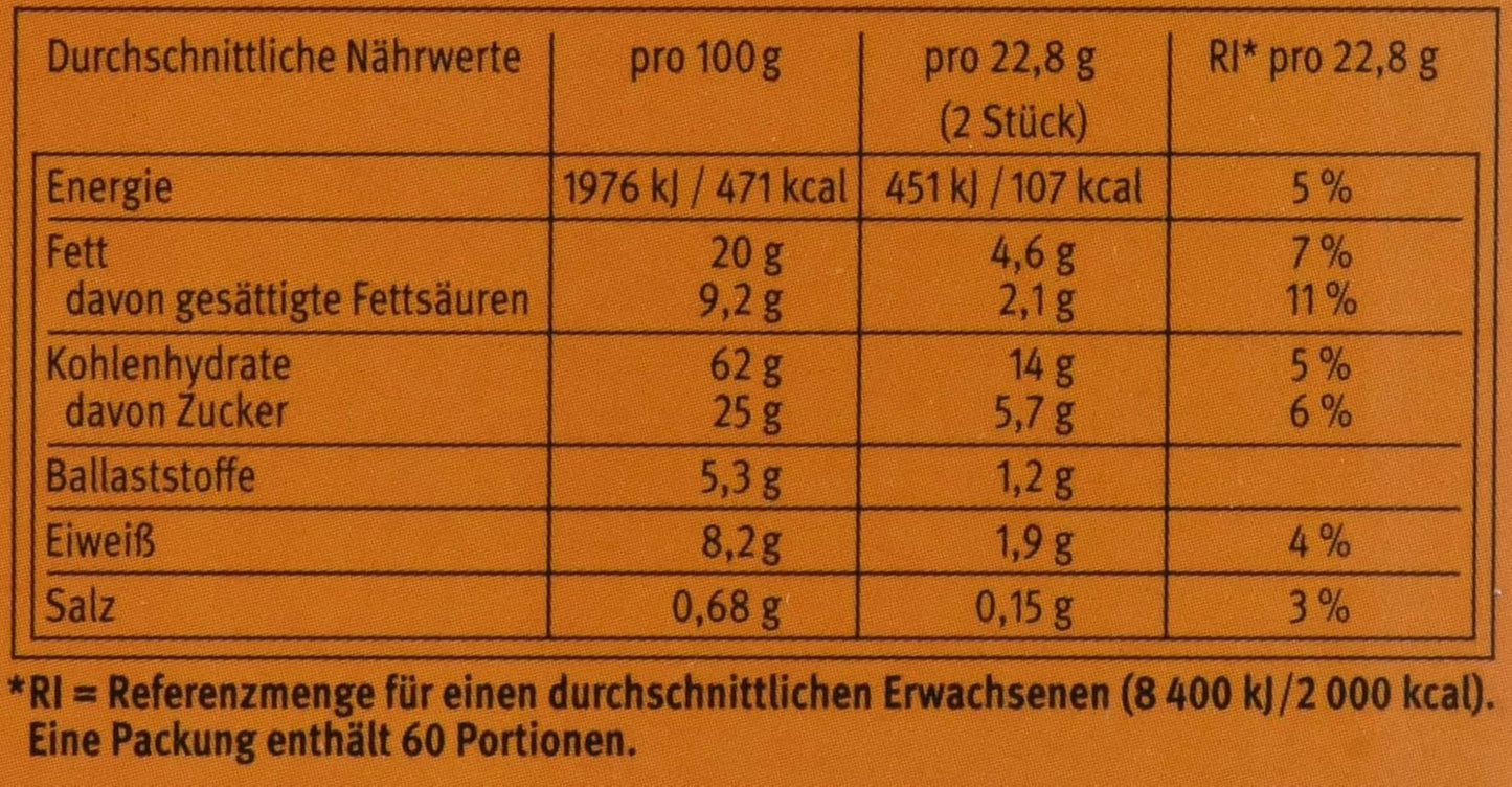 Brandt Hobbits Crunchy – 2er-Pack – Catering-Box mit 60 Packungen – ballaststoffreiche Haferflocken-Vollkornkekse (60 x 22,8 g)