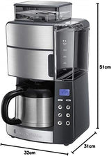 Russell Hobbs Kaffeemaschine mit Mahlwerk und Thermokaraffe [Digitaler Timer, Duschkopf für optimale Extraktion und Aroma] Grind&Brew (1–10 Tassen, 3 Mahlgradeinstellungen) Filterkaffeemaschine 25620-56