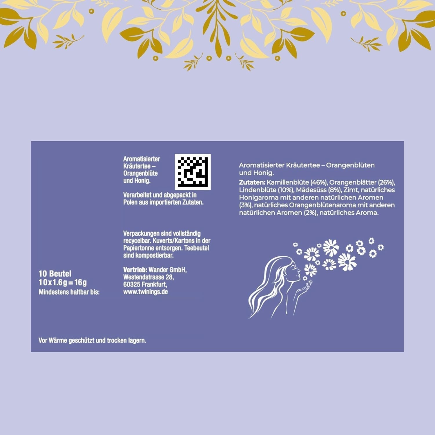 Twinings SWEET DREAMS Kamillentee mit Honig, Orange und Limettenblüten – Süße Kräuterteemischung zur natürlichen Schlafverbesserung, 12er-Pack (je 10 Teebeutel)